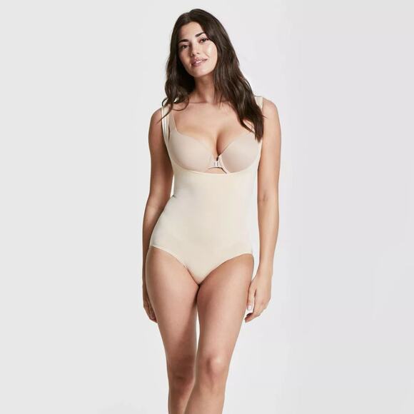 Assets By Spanx Women's Remarkable Results Open-Bust Brief Bodysuit Tan Medium - Picture 1 of 6